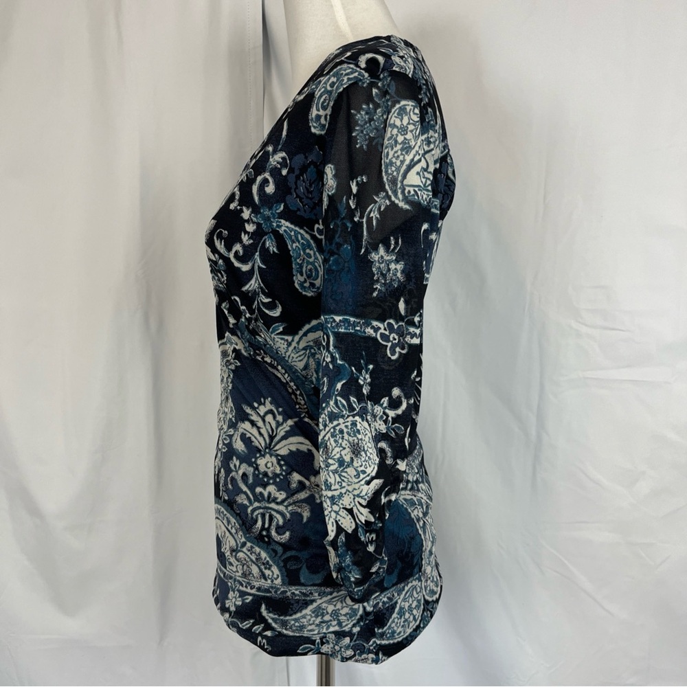 Worthington Grunge Y2K Fairy Paisley Floral Mesh Faux Wrap Top Sz M Romantic - Picture 6 of 13